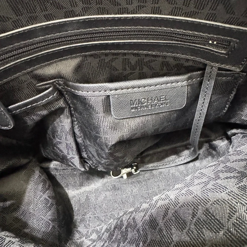 Michael Kors Jet Set Signature Logo Tote Womens Large Black Silver - Picture 10 of 12